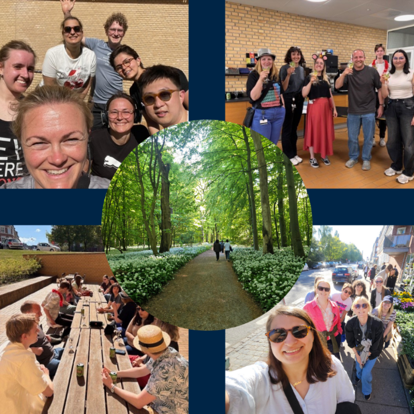 A glimpse from the week. From top left: Silent Fit in the University Parc. Bottom right: the walking team. Bottom left and top right: Spring Party themed: The Mad Scientist's Tea Party.